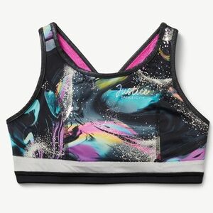 Justice Reversible Racerback Sports Bra for Girls with Swirl Print, Size M (10)